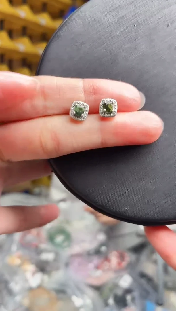 银S925镶嵌耳饰碧玺猫眼994