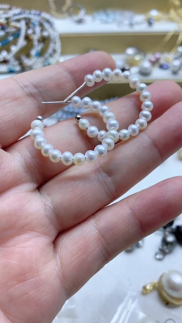 银S925镶嵌耳饰淡水珍珠4-5mm