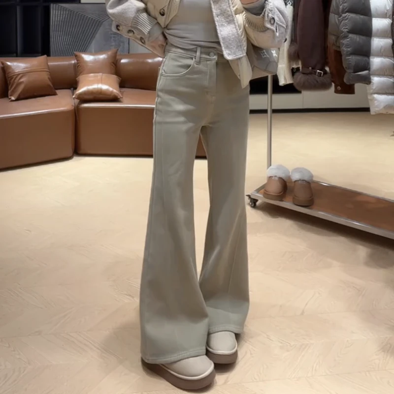 2025冬季韩版加绒高腰显瘦直筒微辣牛仔裤LK2508033