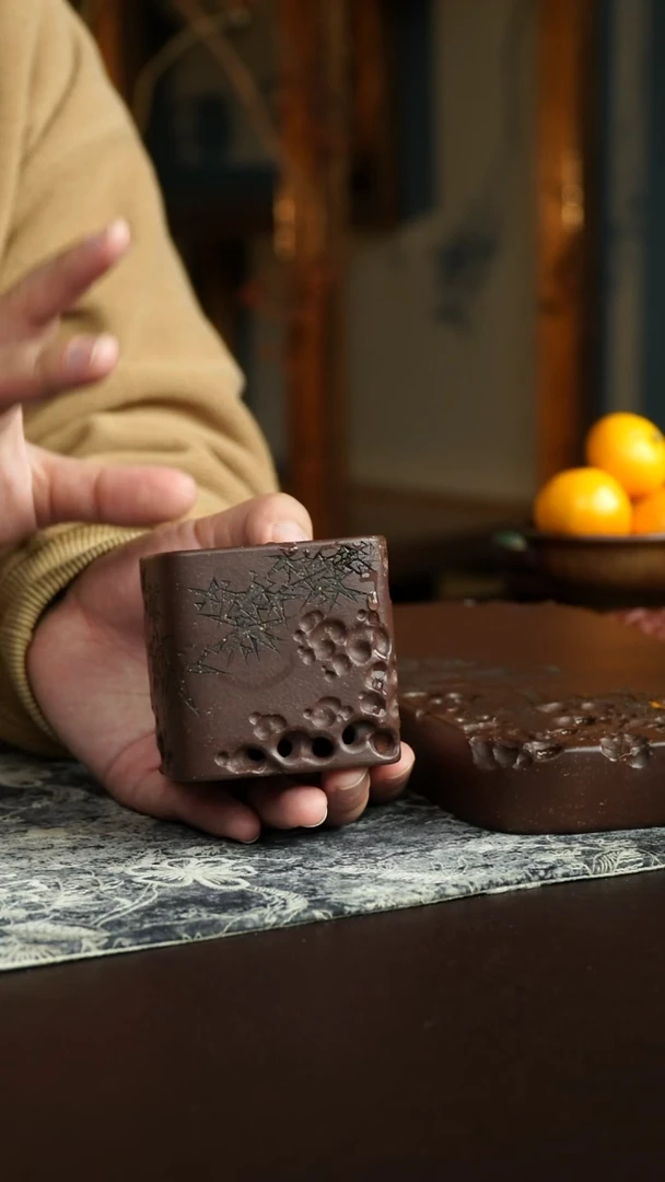 茶杯紫砂54号 李建军老师紫玉金砂太湖石四方杯 宜兴紫砂原矿作品