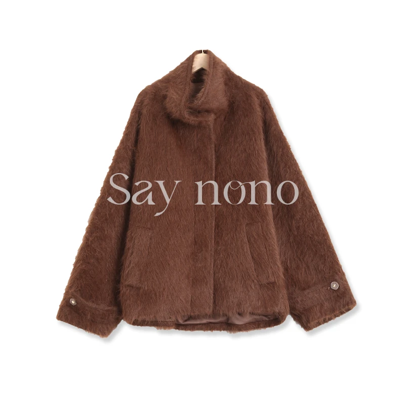 懒猫nono│Saynono 立领兔毛拉毛大衣外套/ANYDB25215