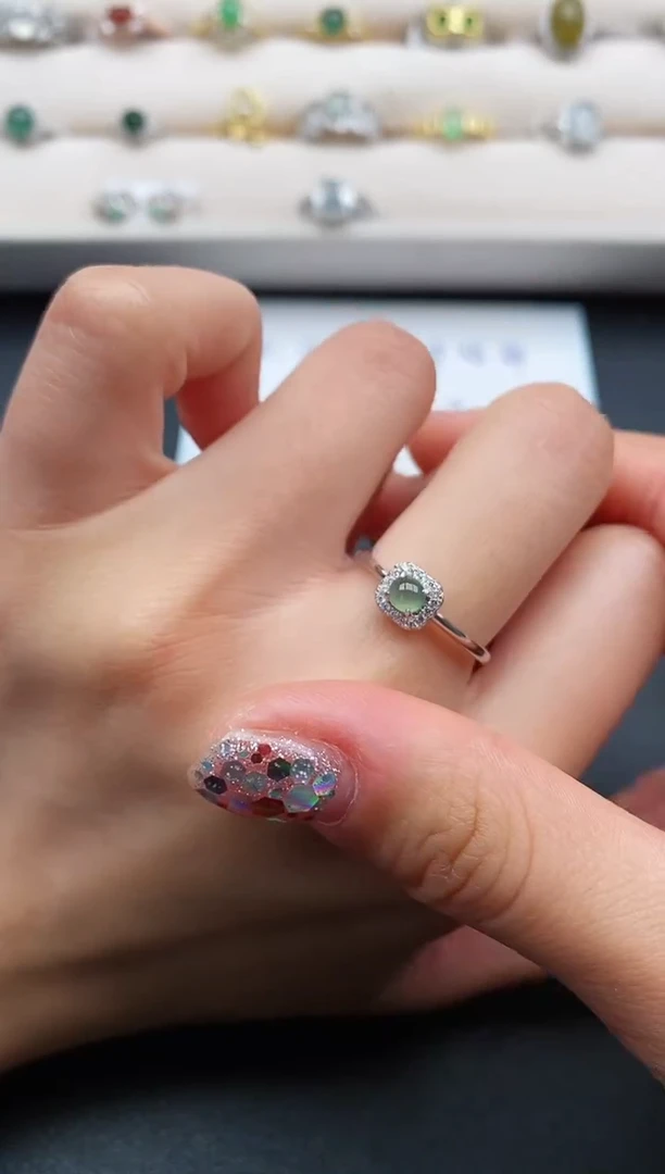 银S925镶嵌戒指翡翠缅甸天然A货翡翠11 5-1