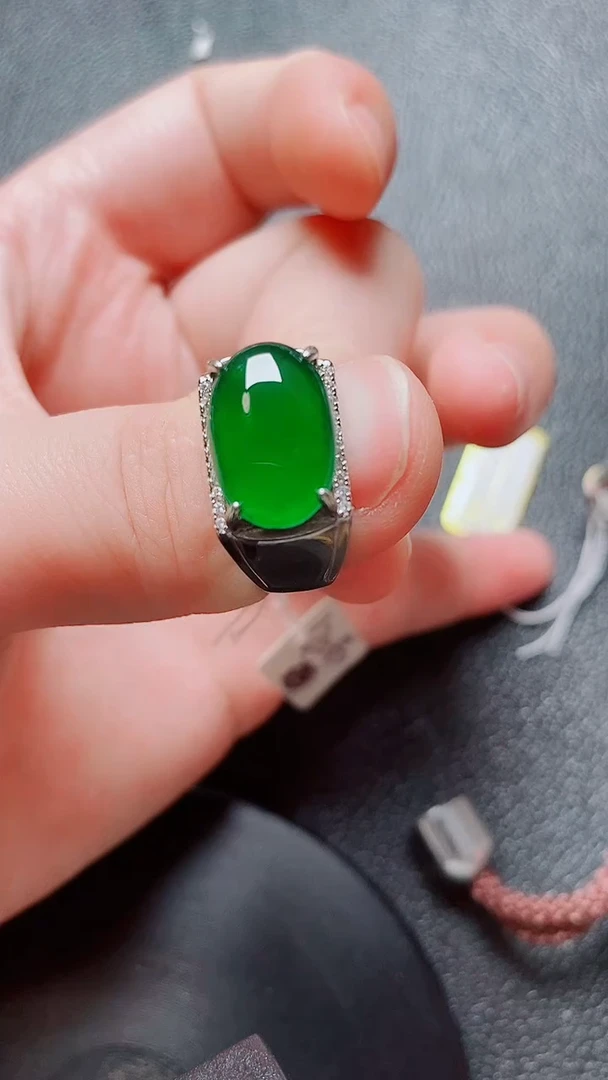 翡翠戒指银S925镶嵌翡翠