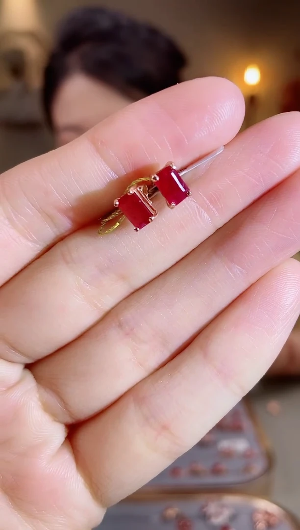 银S925镶嵌耳饰红宝石耳饰