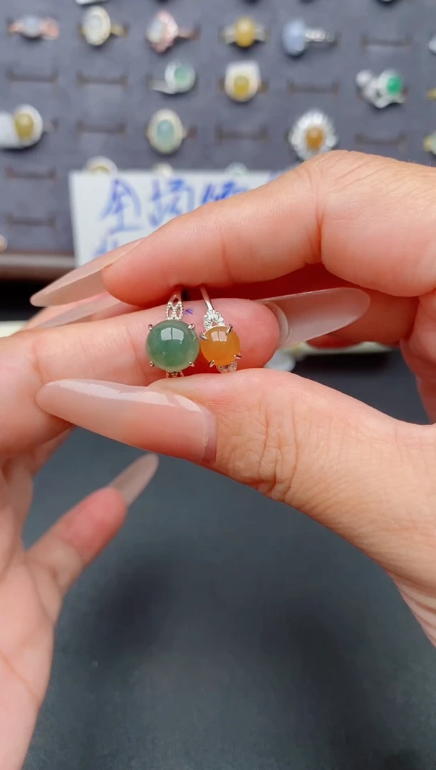 银S925镶嵌戒指翡翠天然翡翠A货111    1-
