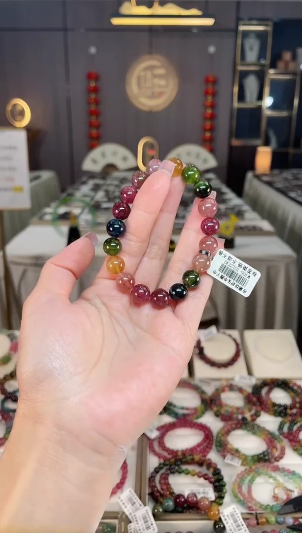 未镶嵌冰透体老矿碧玺彩虹单圈手串10mm+碧玺hon多样性发一条