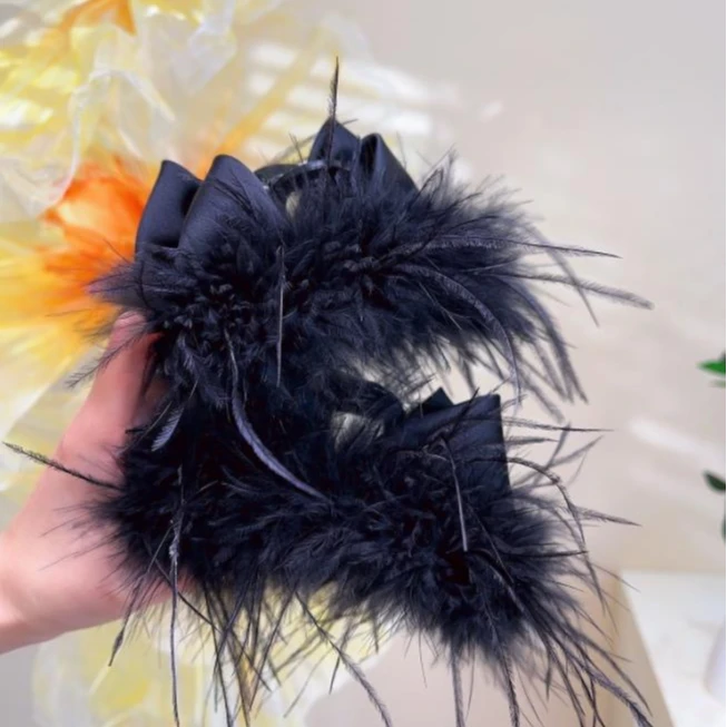 新款鸵鸟毛抓夹在逃公主蝴蝶结发抓后脑勺盘发鲨鱼抓夹