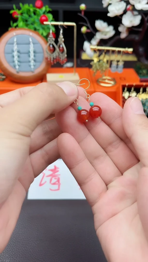 玛瑙/玉髓耳饰银S925镶嵌424000