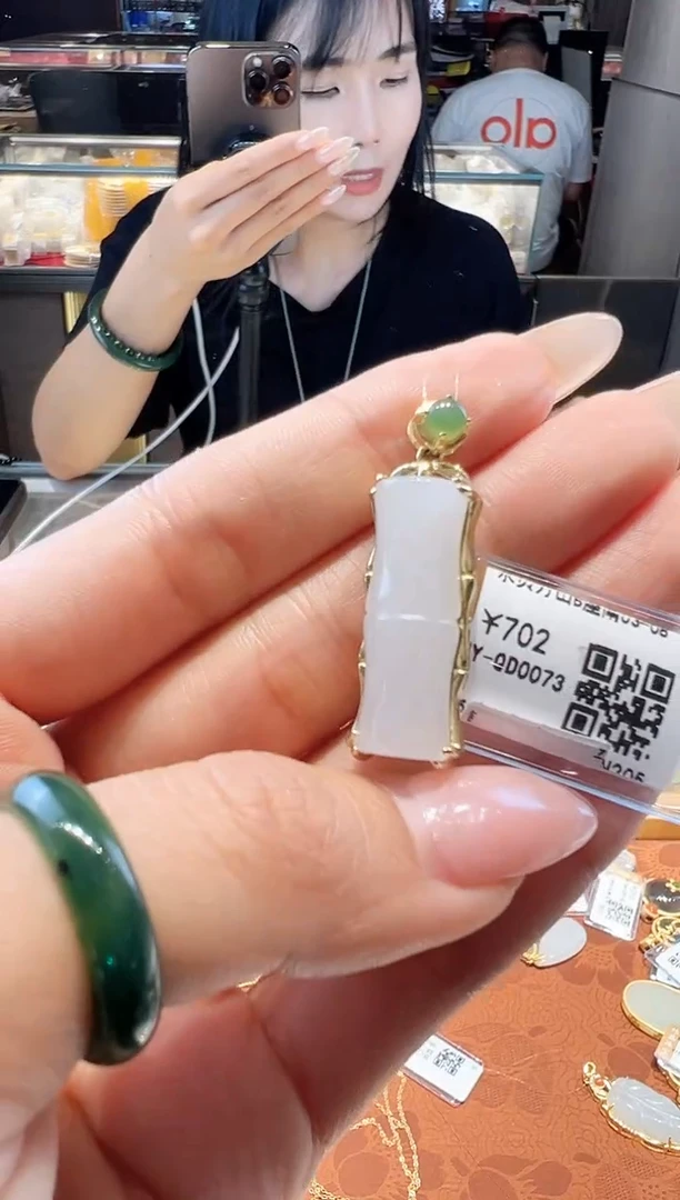银S925镀金镶嵌和田玉耳环@@