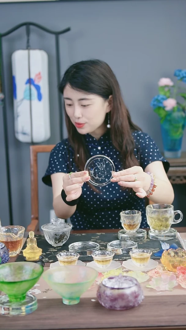 琉璃手工艺品兔子内雕画K9水晶杯垫