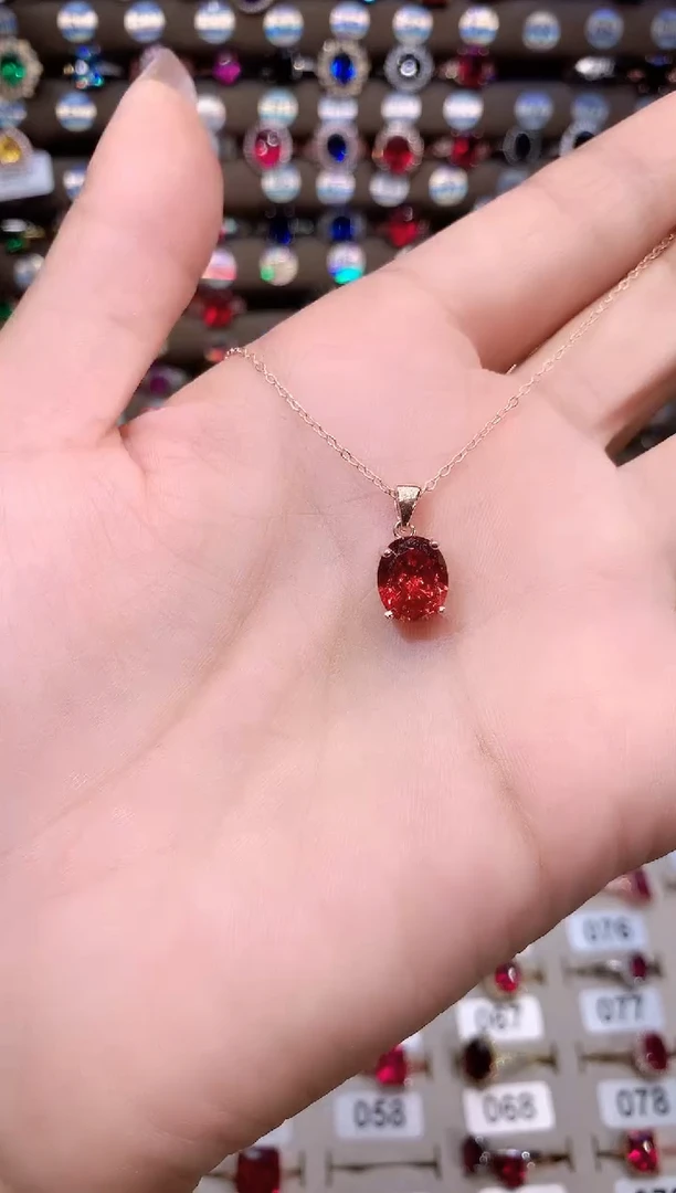 银S925镶嵌吊坠(赠链)石榴石810玫瑰金