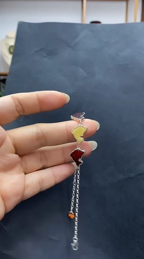 银S925镶嵌琥珀裸石琥珀手链