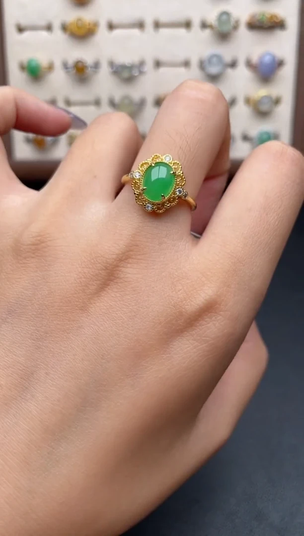 翡翠戒指银S925镶嵌一物一证一礼盒