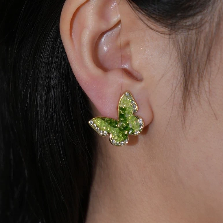 合金珐琅耳饰 【沐光之玥】仙女风绿色女耳饰小众轻奢气质耳钉百搭