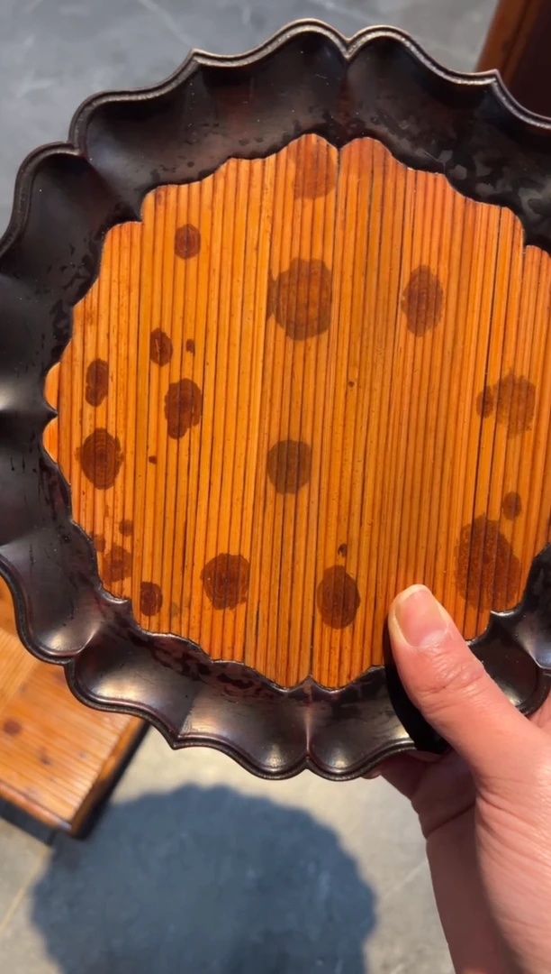 【闪购商品】扇子湘妃竹文盘福建红湘妃