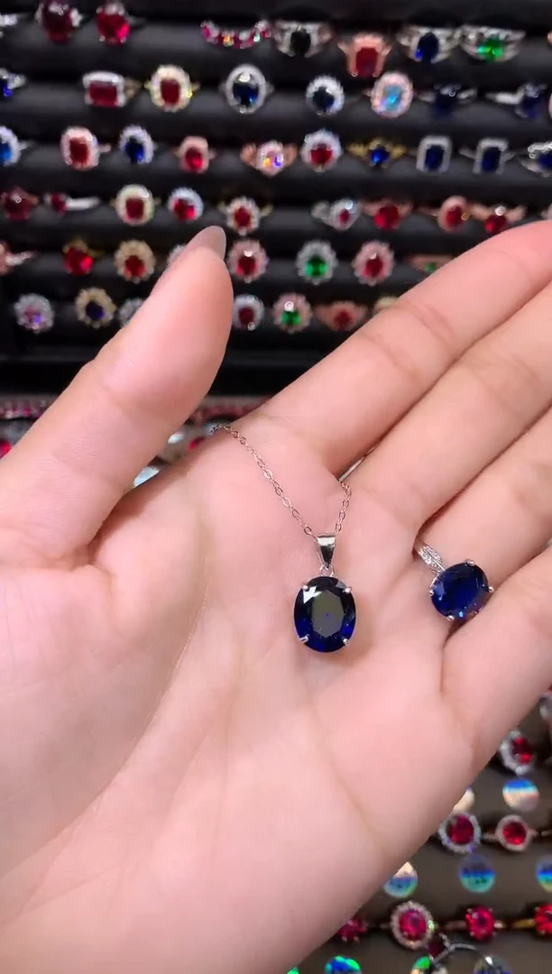 【闪购商品】蓝宝石吊坠(赠链)银S925镶嵌1012