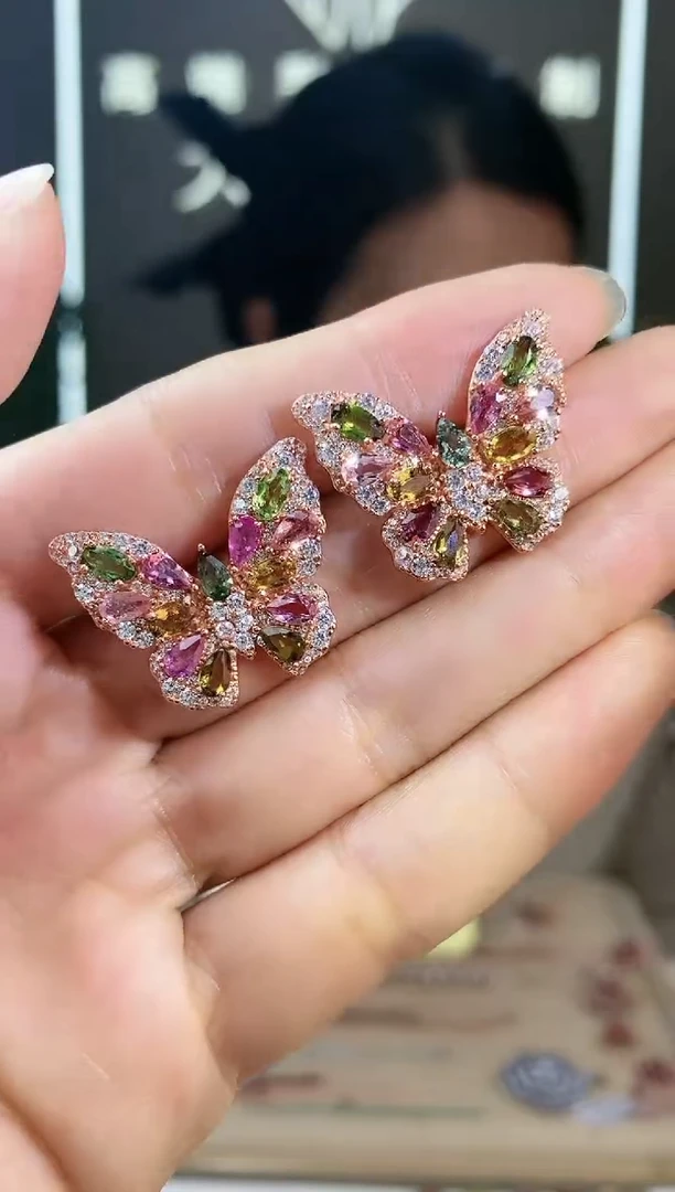 【闪购商品】碧玺耳饰银S925镶嵌耳饰