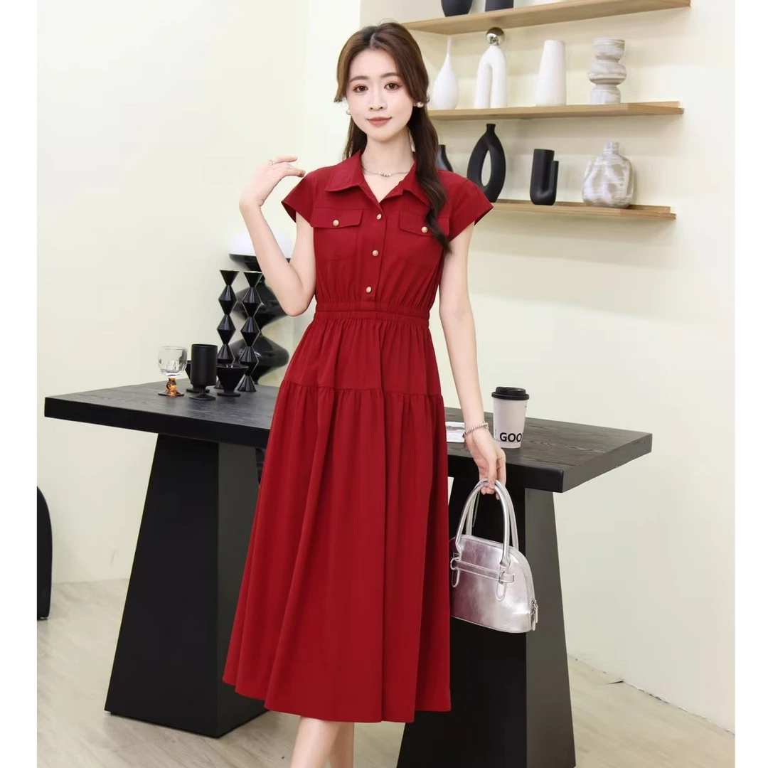 ASY/2025夏季显瘦镂空设计气质连衣裙休闲时尚收腰法式中长款