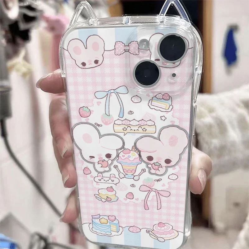 BANCA甜品双子兔适用苹果16promax猫耳朵手机壳iPhone15/14/13套