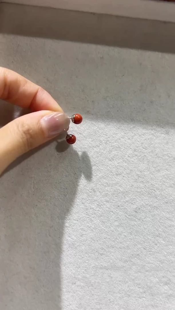 南红玛瑙银S925镶嵌耳钉CH2950南红耳钉多样性发一