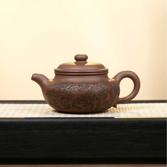 仿古壶 紫玉桃花泥  YZL 刻绘