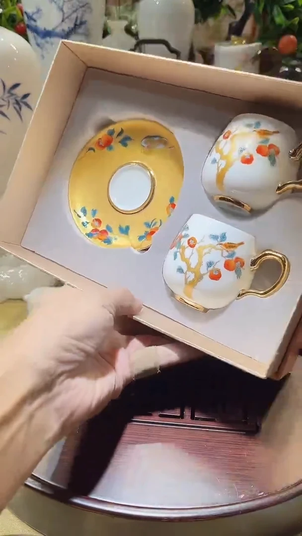 瓷片德艺茶器直播间@@柿子对杯咖啡