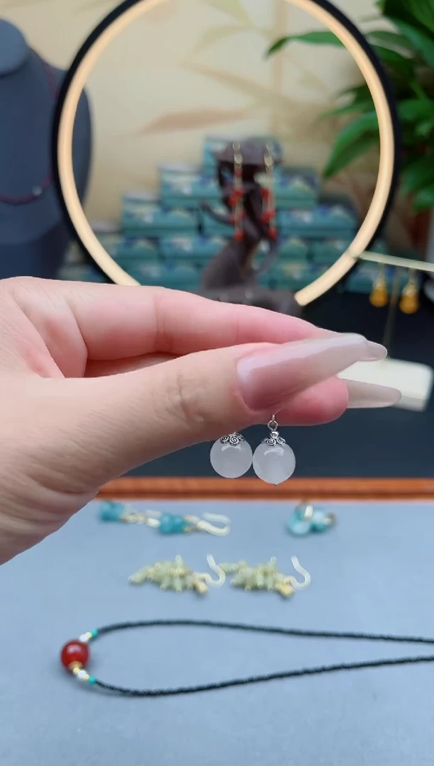 玛瑙/玉髓耳饰银S925镶嵌208