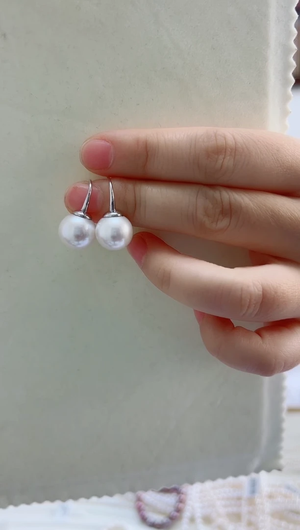 银S925镶嵌耳饰淡水珍珠11-12高跟鞋新