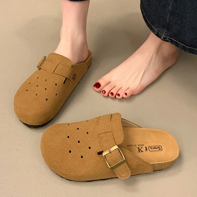 复古休闲镂空包头半拖鞋女外穿2025春夏新款懒人勃肯鞋厚底凉拖鞋