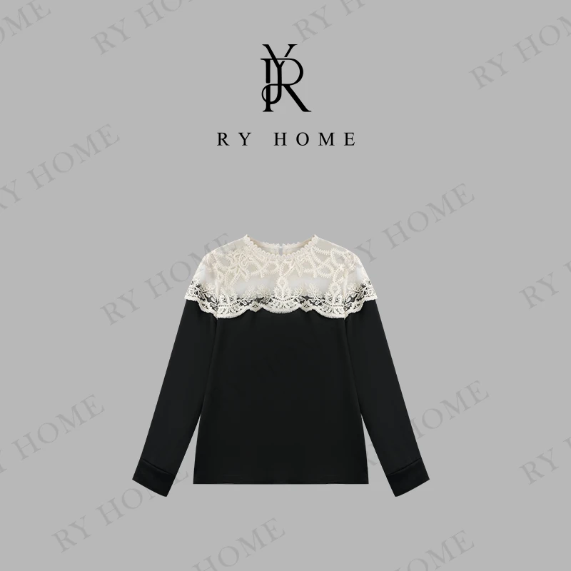 【容雨RYHOME】欧若风排针刺绣圆领长袖T恤251T1905