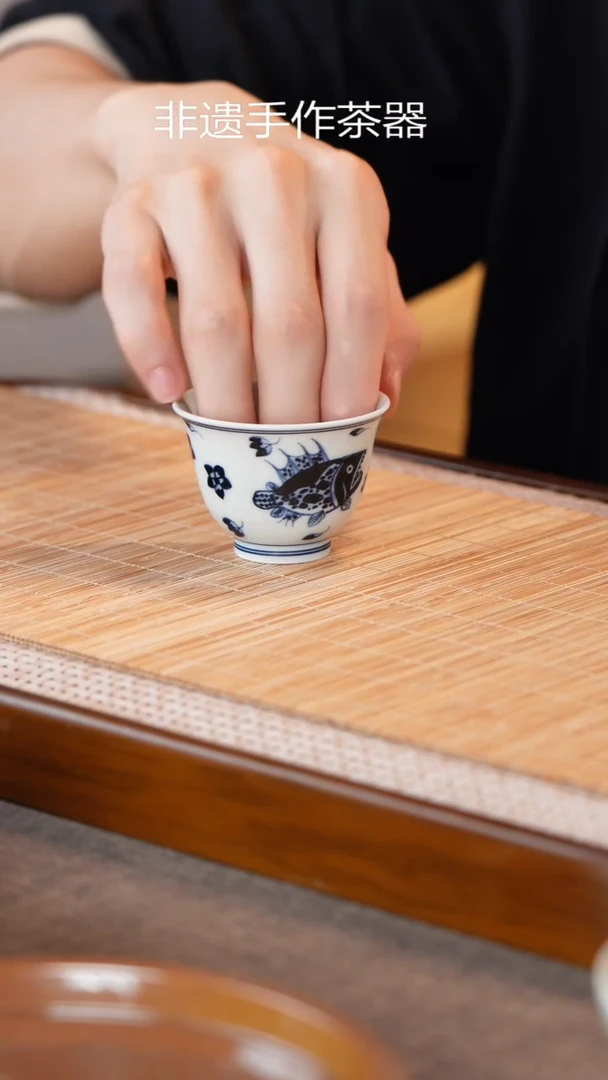 青花纯手绘茶杯高温瓷