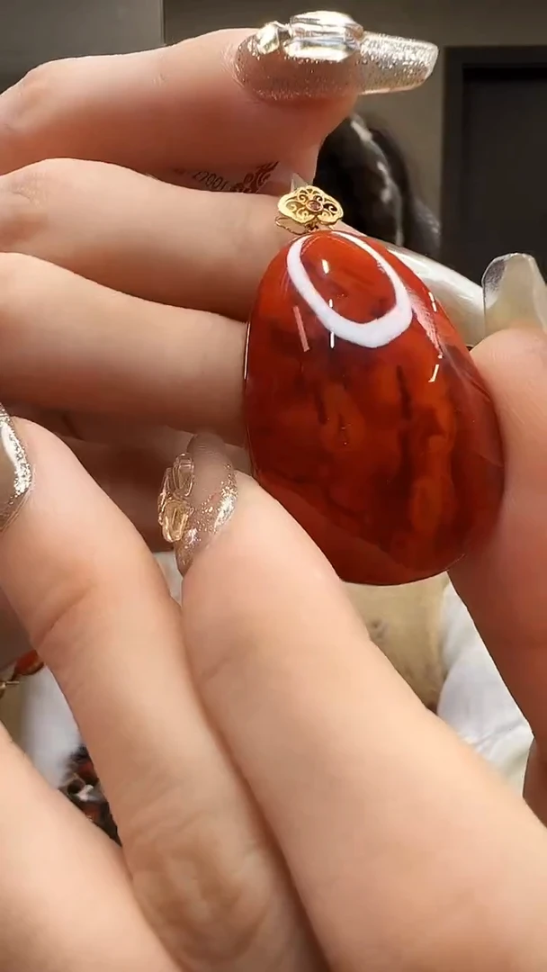 吊坠(不含链)18K金镶嵌南红玛瑙水滴/火焰纹/25*38/KHDM