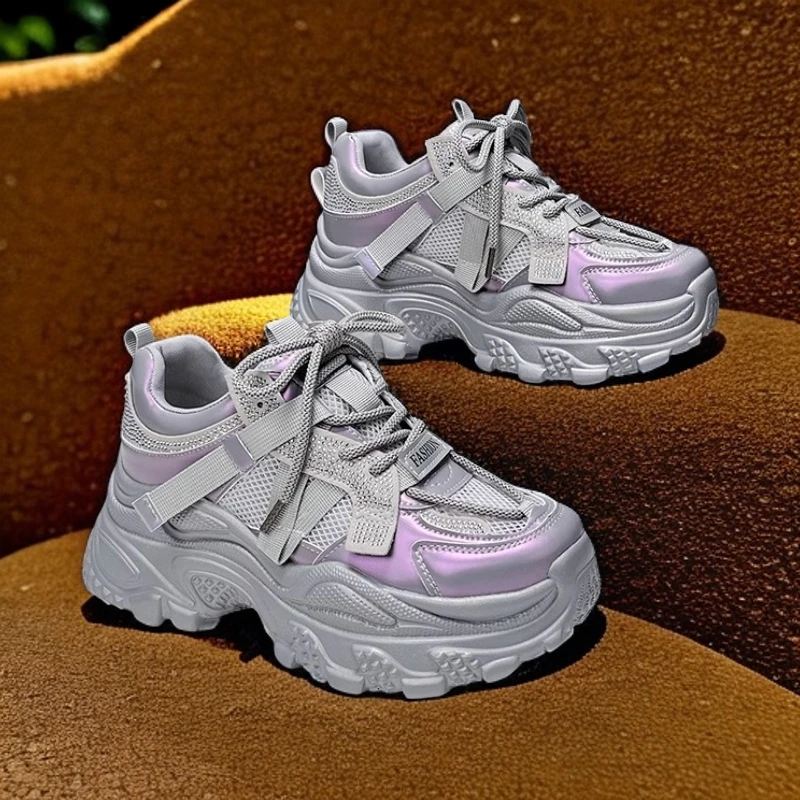 厚底老爹鞋女2025年春季新款网面透气增高休闲鞋软底小个子跑步鞋