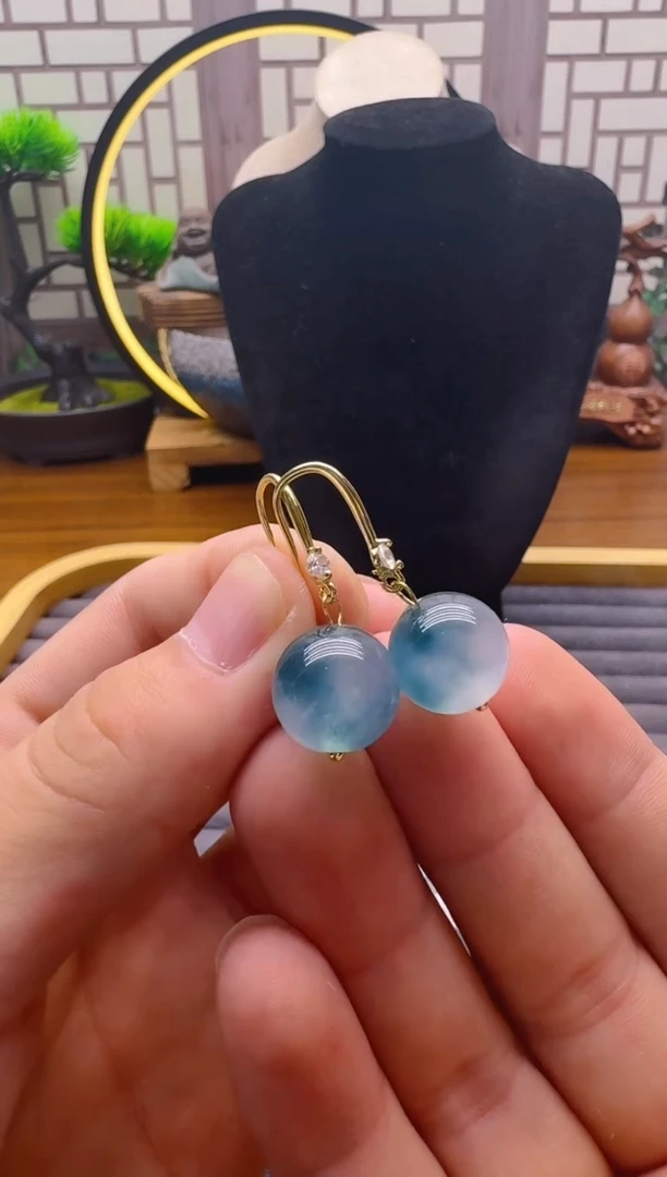 14K金镶嵌翡翠耳饰E51