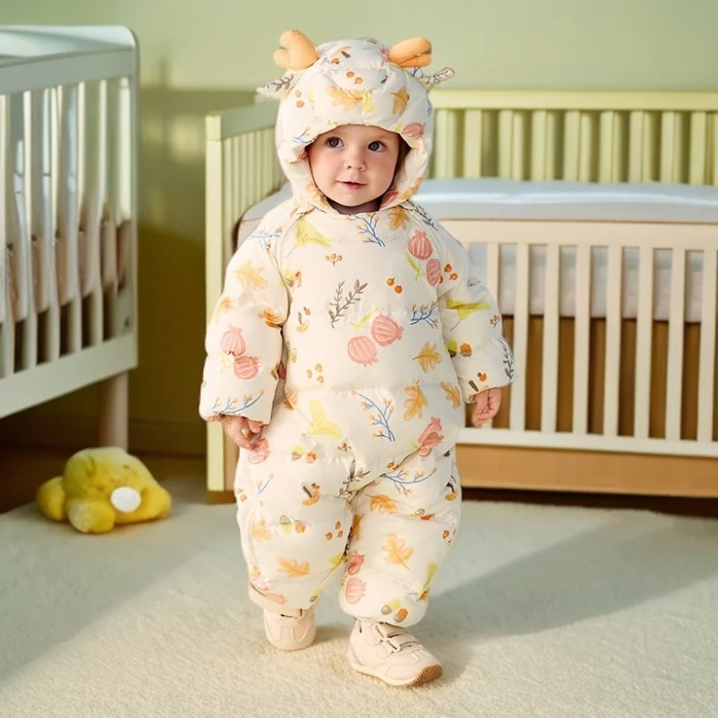 男女羽绒服婴幼童连体衣宝宝三防爬服2025冬季新款加厚舒适洋气