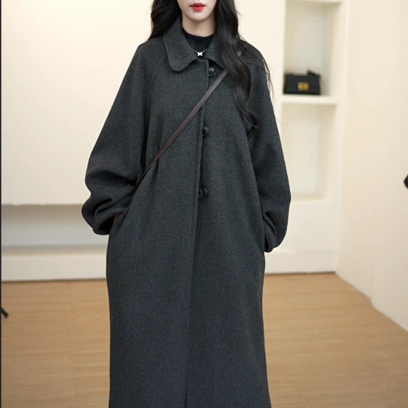 【静静】秋冬新款双面绒大衣女中长款韩版厚款宽松百搭过膝毛呢外套