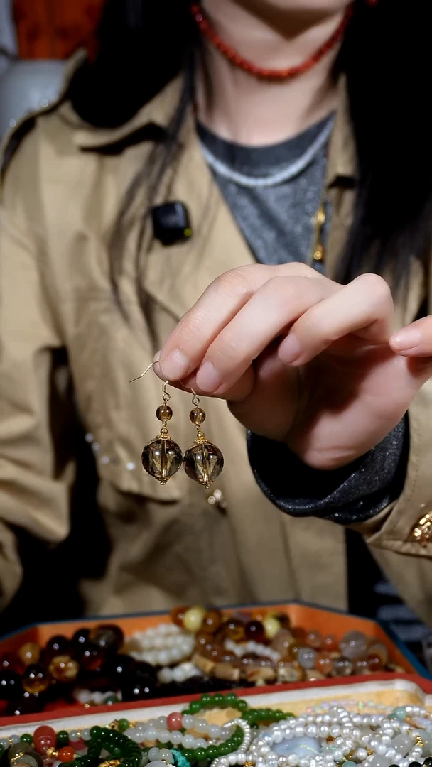 银S925镶嵌耳饰水晶黄水晶耳环