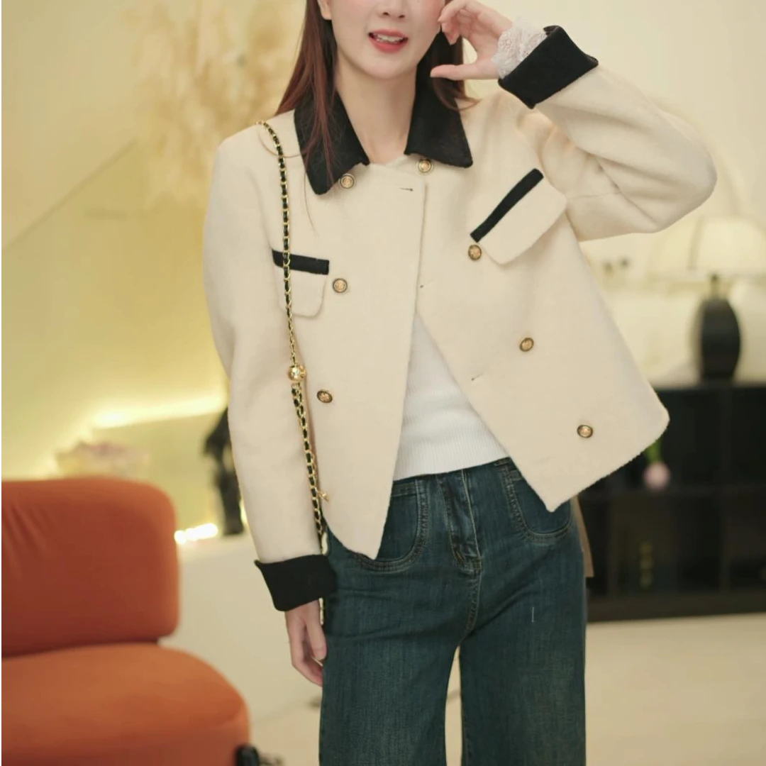 2025秋冬新款设计感新简约百搭短羊毛小香外套88368