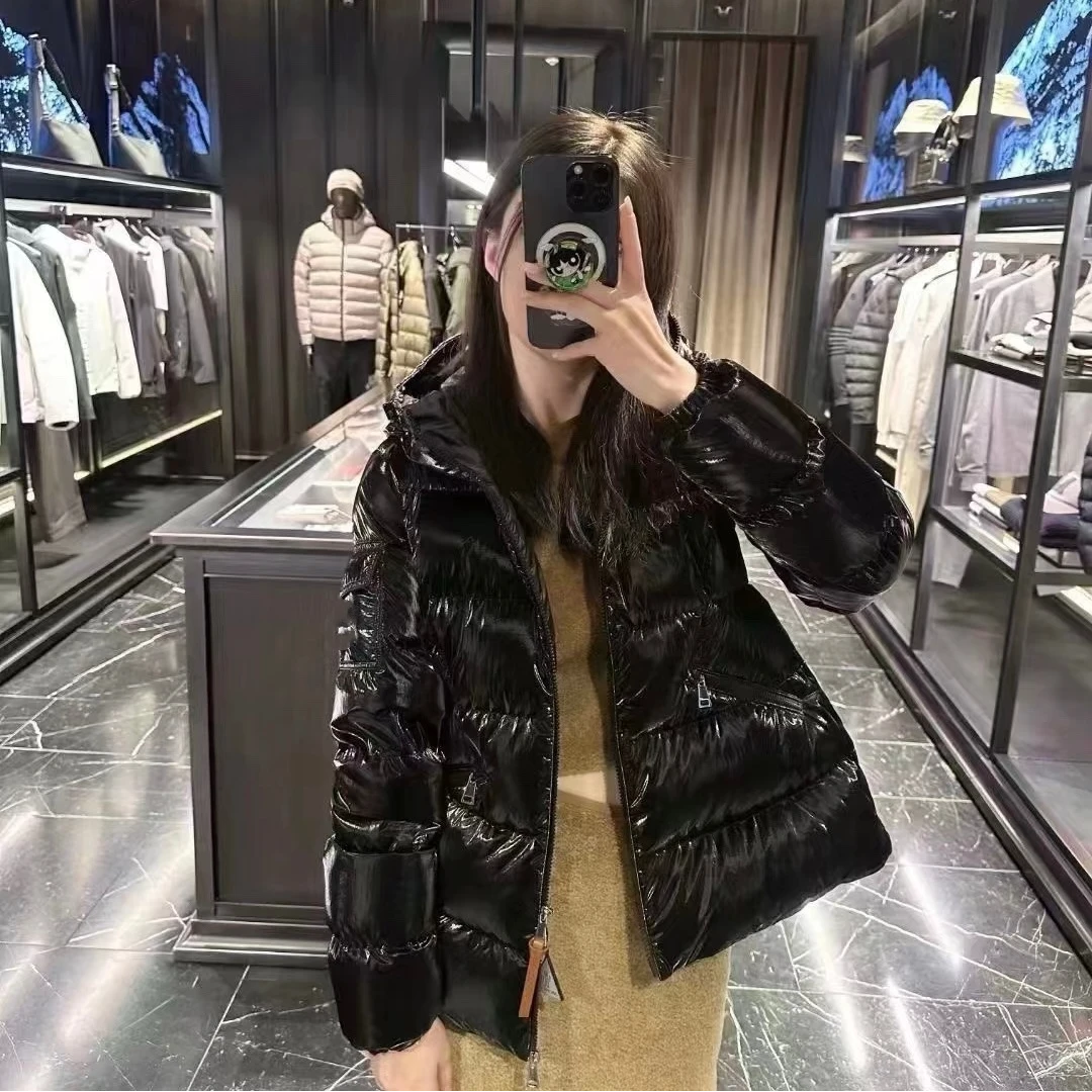 2025秋冬新款小蛮腰女款亮面连帽收腰短款羽绒服007