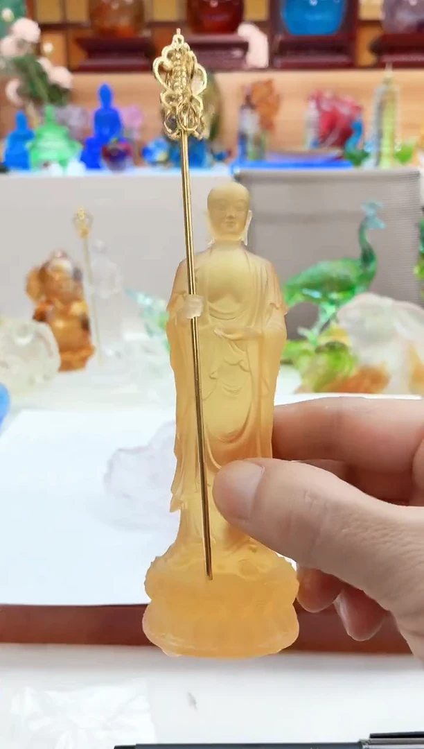 手工艺品琉璃哥****糕琥珀色地藏菩萨13公分