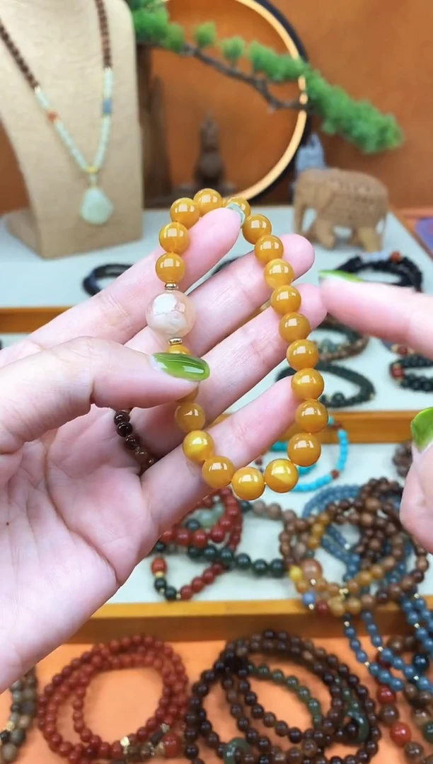 未镶嵌蜜蜡手链08老蜡单圈樱花手串