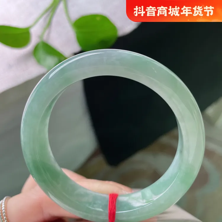 缅甸天然翡翠A货53-12.7-8.2玉石冰种飘绿小圈口手镯礼物26060