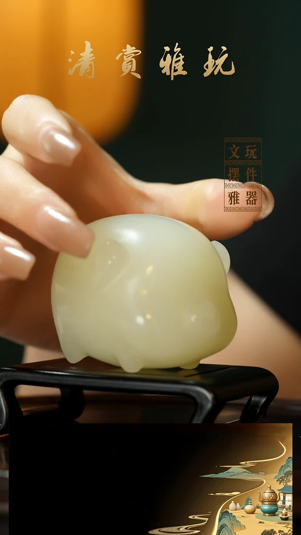玉《福猪》手把件摆件