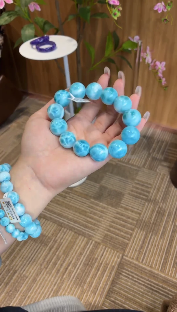 未镶嵌针钠钙石（海纹石）手串多米尼加海纹石18m+