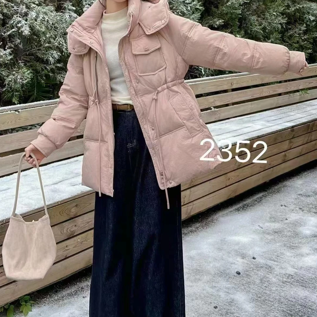 2352韩版时尚休闲百搭加厚女缩腰中长款外套