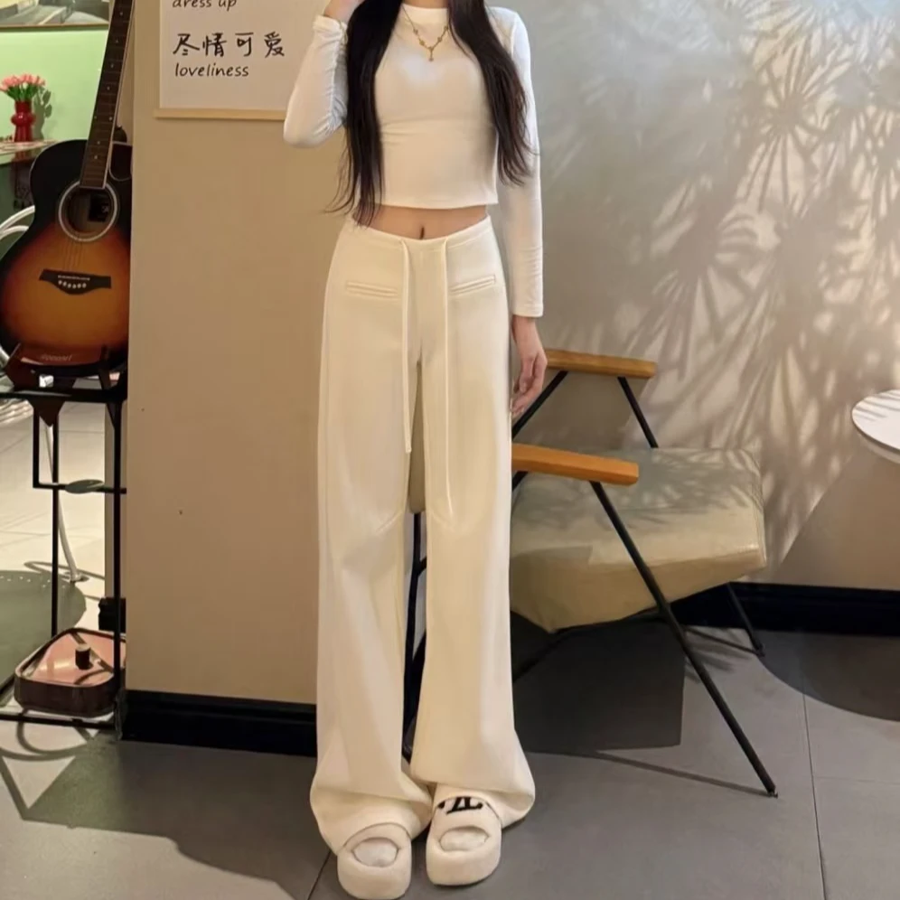 【FASCURE】2025年春夏款高腰阔腿抽绳休闲裤宽松直筒拖地裤显瘦女