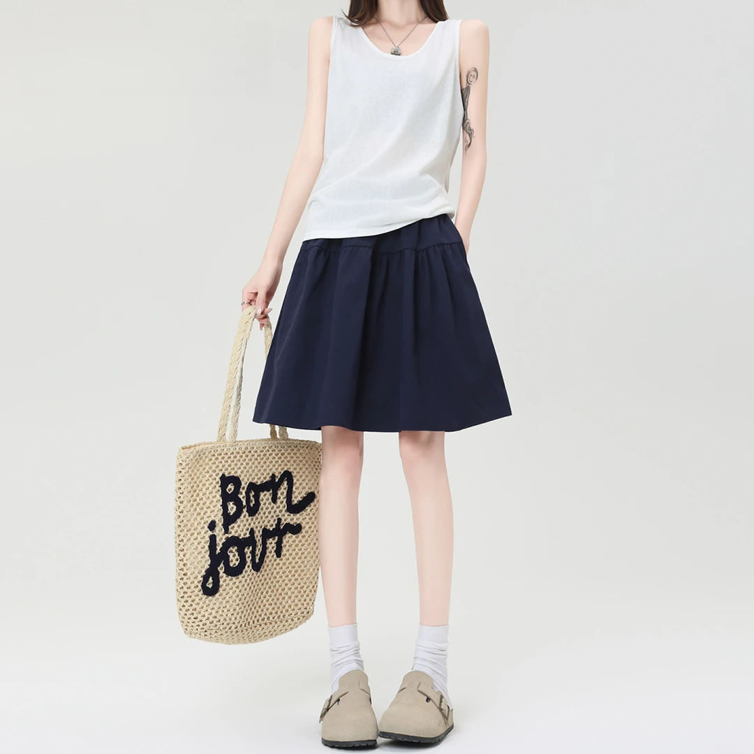 日系藏青色半身裙女2025新款韩版工装休闲纯欲显瘦学院风高腰短裙