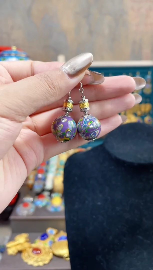 【闪购商品】非遗犀皮漆精品耳环紫色