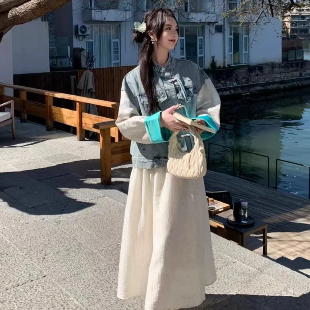 提花拼接新中式国风牛仔外套系炸街A182