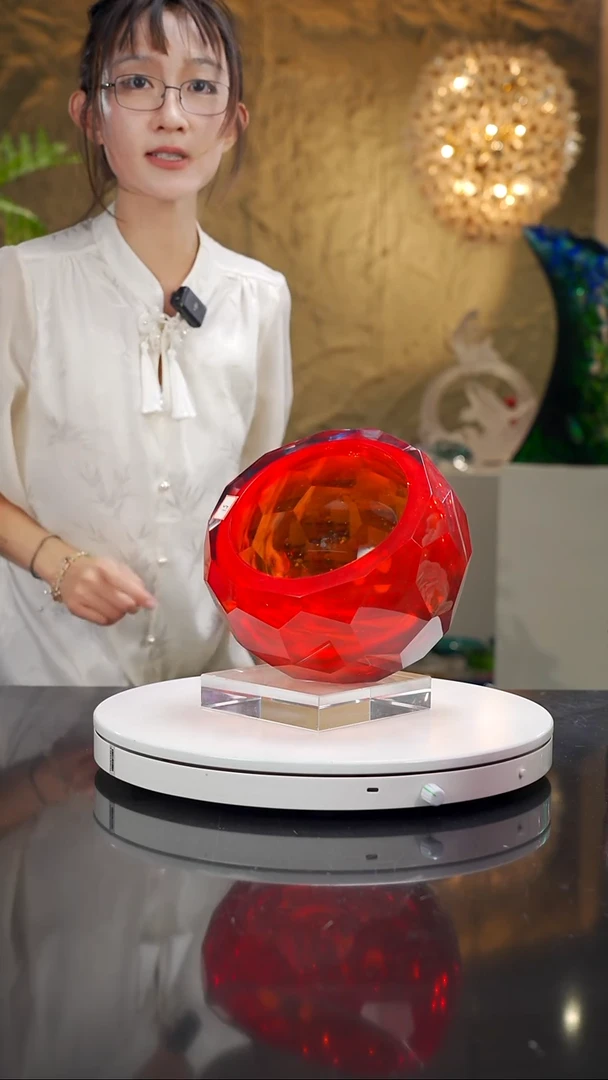 手工艺品琉璃金红灰色切面聚宝盆